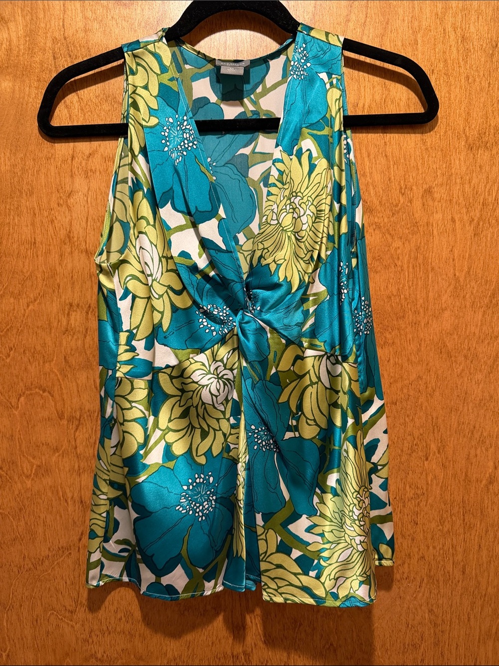 Ann Taylor Teal & Lime Floral Twist-Front Camisole